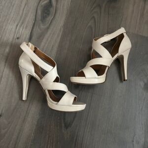 Nine West Cream Crisscross Platform Heels